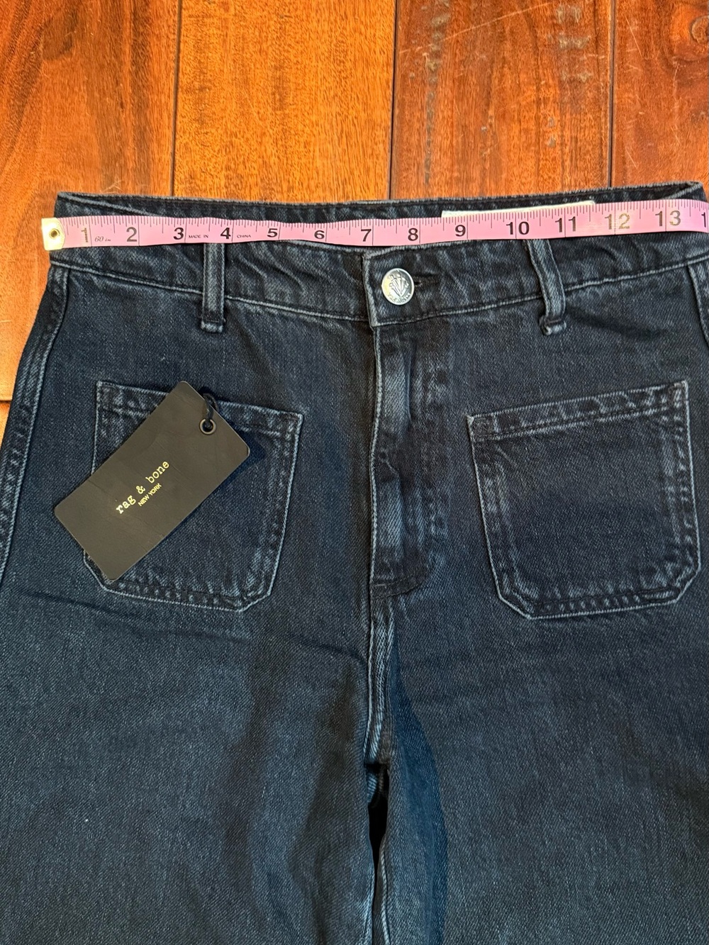 Rag & Bone Wide Leg Cropped Jeans Dark Wash Raw Hem Size 24 NWT - Picture 2 of 8